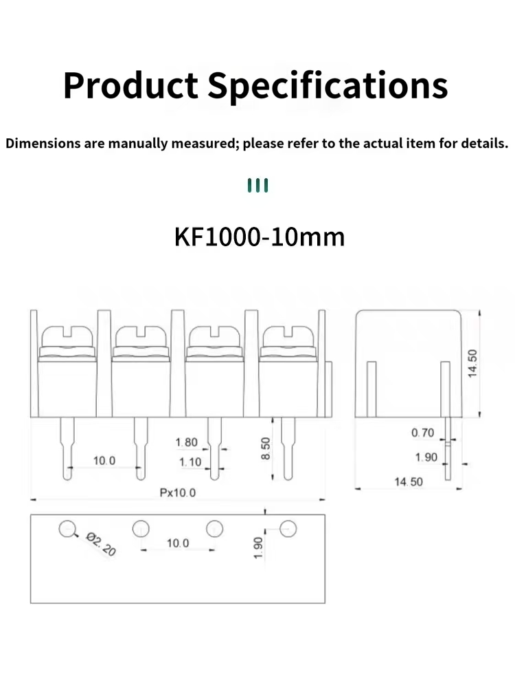 KF1000 DG1000 10.0mm splicable gold plated copper barrier PCB terminal block 2P-24P