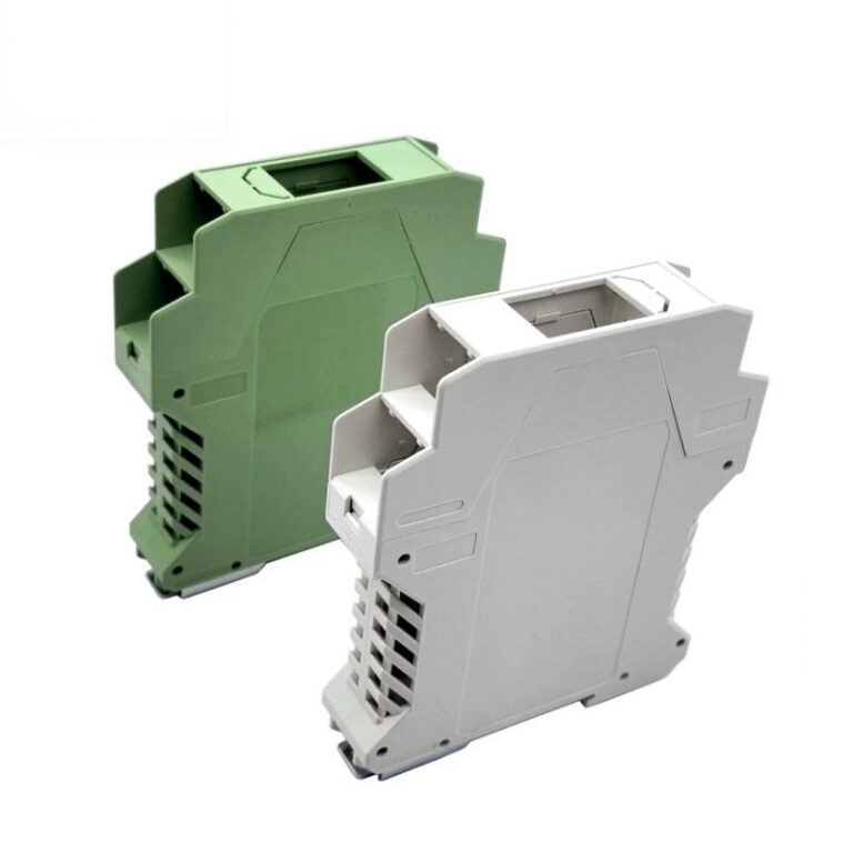 Green 17.5mm MCR-T-UI-E compatible DIN rail module enclosure full interchangeable replacement for Phoenix MCR-T-UI-E, for temperature transmitter, signal isolator and intrinsic safety barrier PCB assembly