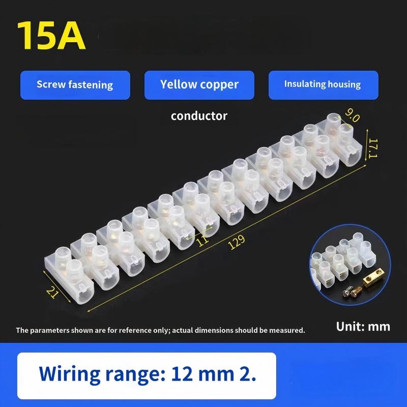 15A Feed Through Terminal Strip Brass Conductor Screw Wire Connector