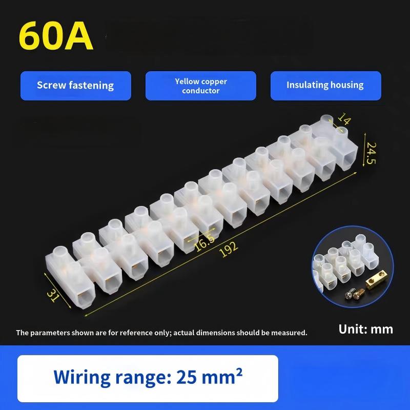 60A Barrier Terminal Block Screw Type Plastic Wiring Terminal with Yellow Copper Conductor