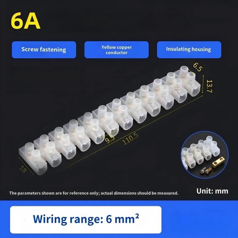 6A Feed Through Terminal Strip Screw Fastening Electrical Wire Connector