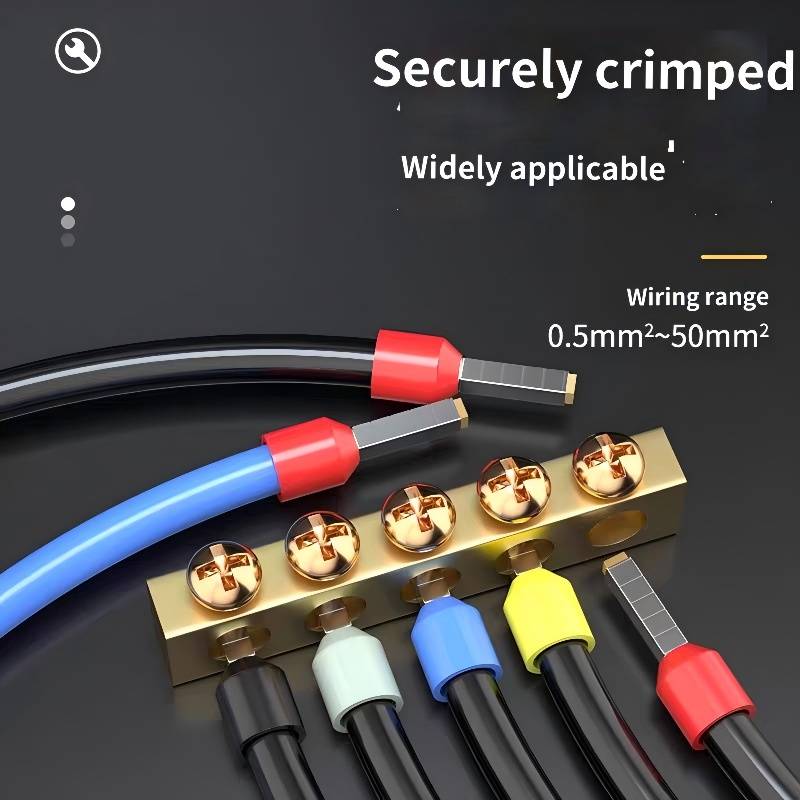 Cord end terminals securely crimped on busbar terminal block