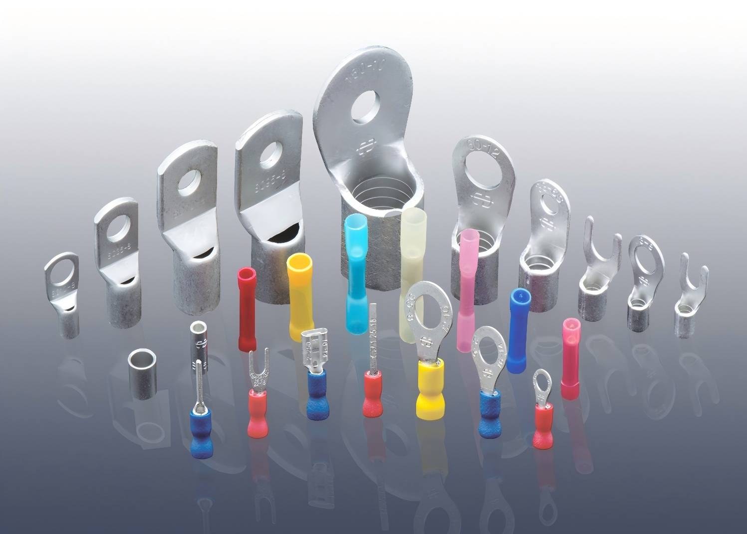 Insulated cord end terminals, ring terminals, fork terminals and pin terminals